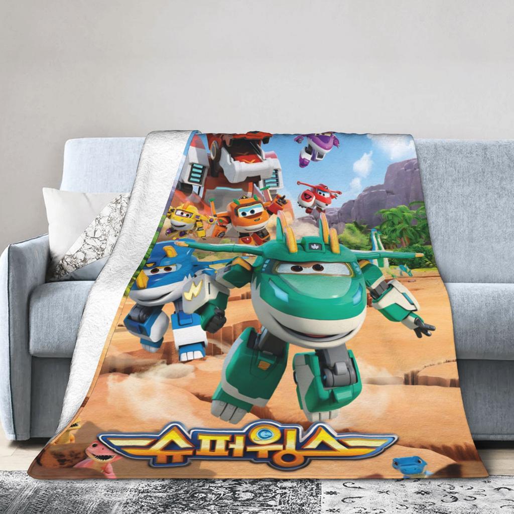 Super Wings Car Robot Blankets Cartoon Fleece Throw Blanket Bed Sofa Portable Soft Warm Bedsprea,