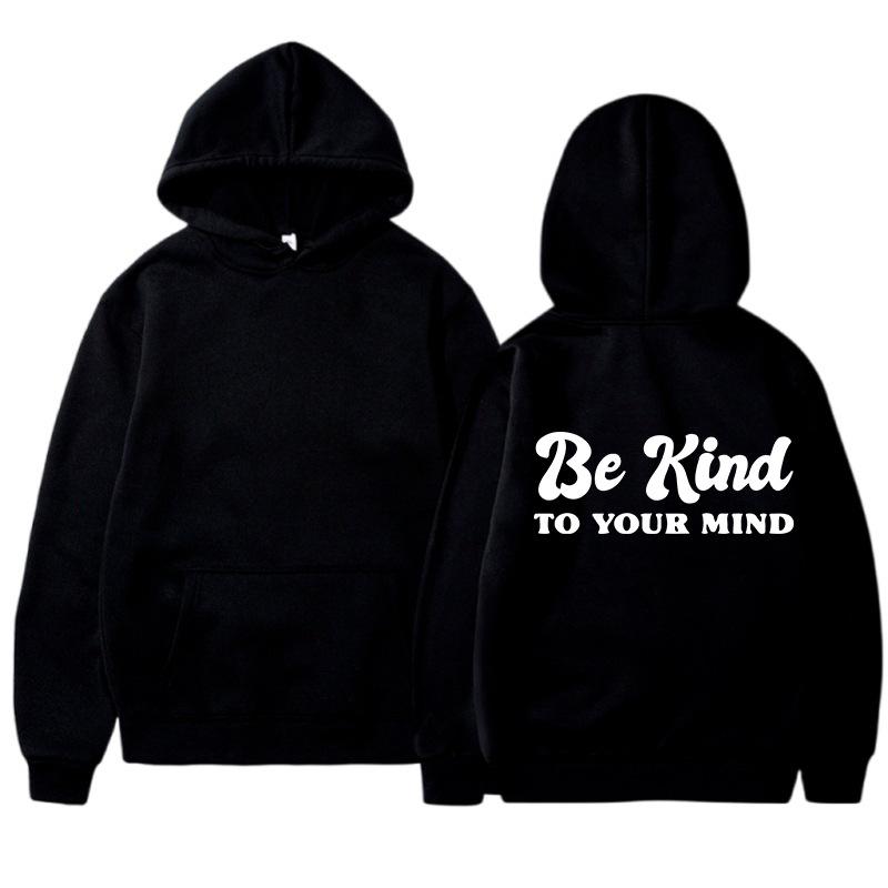 BE Kind European and American fashion printed thickened versatile long-sleeved loose hooded sweatshirt for women