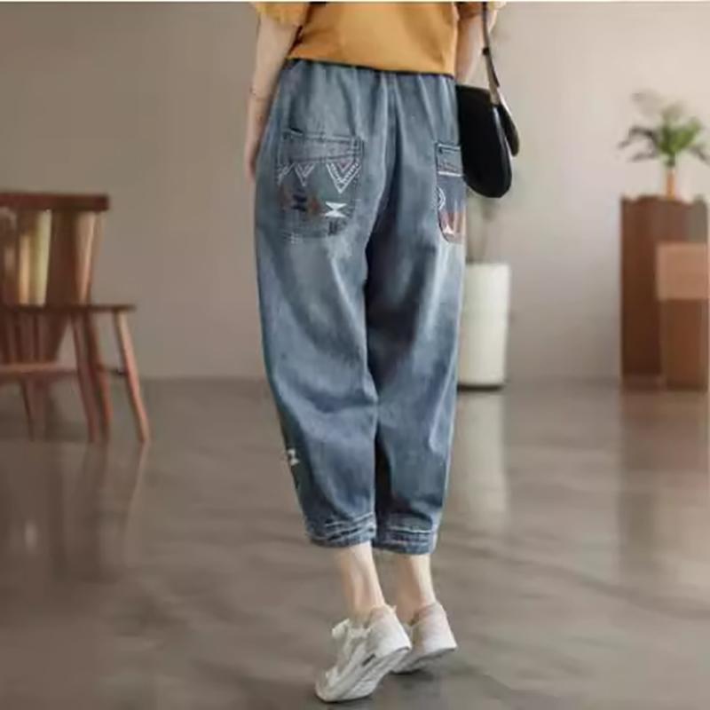 Mode Frühling Denim Frauen Gedruckt Jeans Damen Vintage Haremshosen
