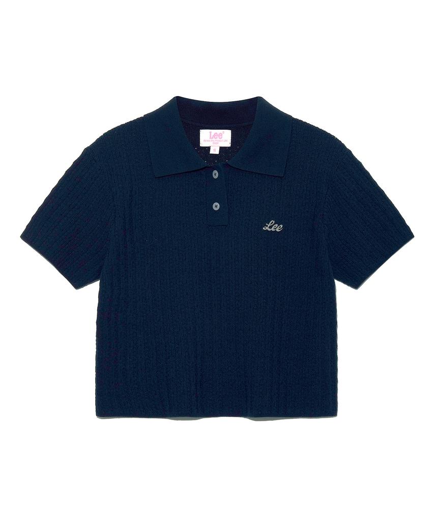 LEE Women Collared Crop Short Sleeve Knit Navy