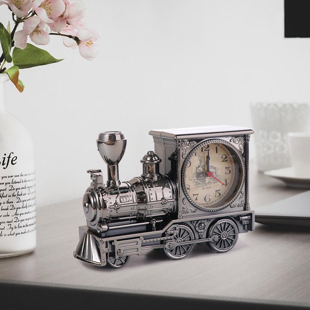 Plastic Table Clock Vintage Desktop Clock Desk Sculpture Train Alarm Clock  Office