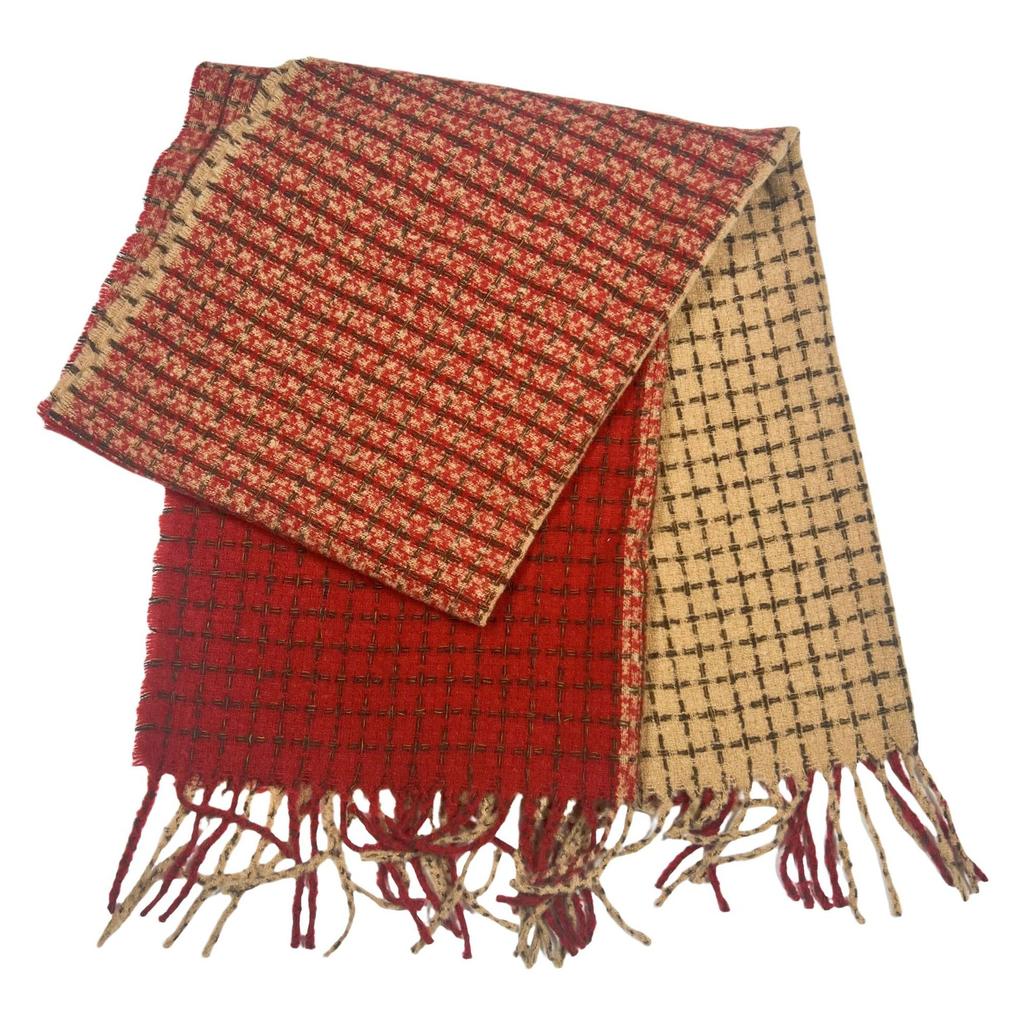 Winter Color Blocked Scarf women's Imitation Cashmere Fashion Versatile Shawl Warm Thicken Lengthened Tassel Scarf 4w975