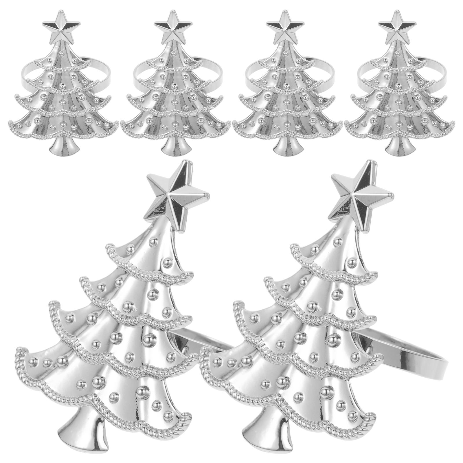 

6Pcs Napkin Rings Set Premium Alloy Tree Shape Napkin Holders for Xmas Dinner Table Decor Accessories Table Decors срібний