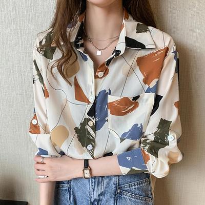 2025 Spring Blouses Shirts Long Sleeve Turn Down Collar Office Lady Print Chiffon Blouse Shirt Women Tops J763