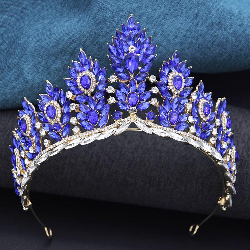 Baroque Yellow Crystal Tiaras for Women Bride Diadem Wedding Crown Bridal Hair Jewelry Party Dress Head Accessories
