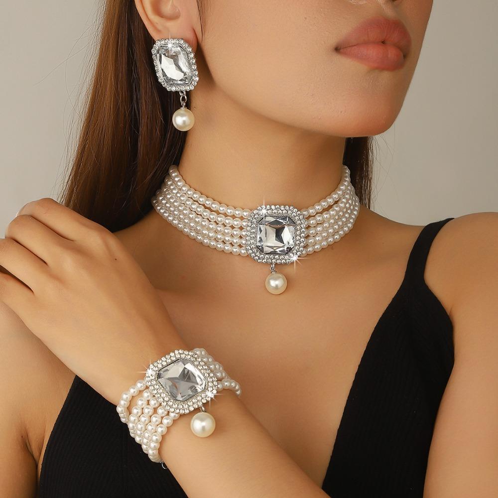 3Pcs/set Luxury Women S Fashion Jewelry Set Elegant Imitation Pearl Rhinestone Jewelry Set Party белый