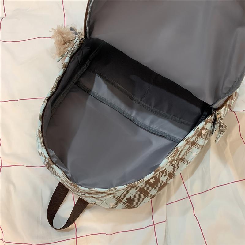Schulrucksack für Studenten Damen Retro Karomuster Große Kapazität Reiserucksack