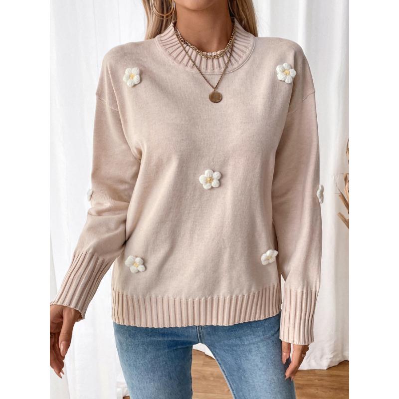 Autumn Valentine's Day Flower Decoration Knitted Pullover Round Neck Sweater