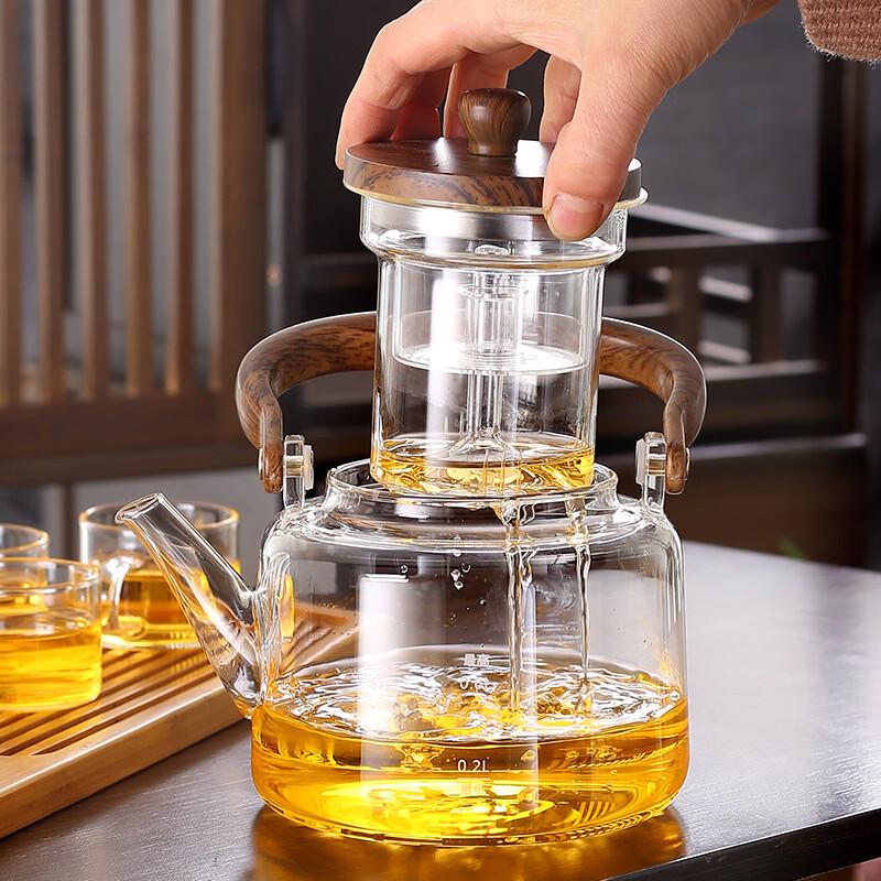 Shangqi High Borosilicate Glass Tea Kettle with Wooden Lid
