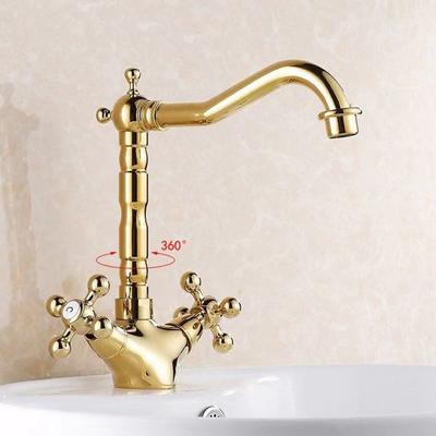 Grifos de lavabo de latón antiguo, grifo para lavabo de baño, caño giratorio de 360 grados, manija doble en cruz, mezclador de baño y cocina, grifo de agua caliente y fría
