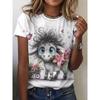 Lustiges Tier Damen T-Shirt 3D Niedliche Katze Ente Print T-Shirt Damen Mode Grafik O-Ausschnitt Kurzarm T-Shirt Weißes Oberteil Tee Kawaii