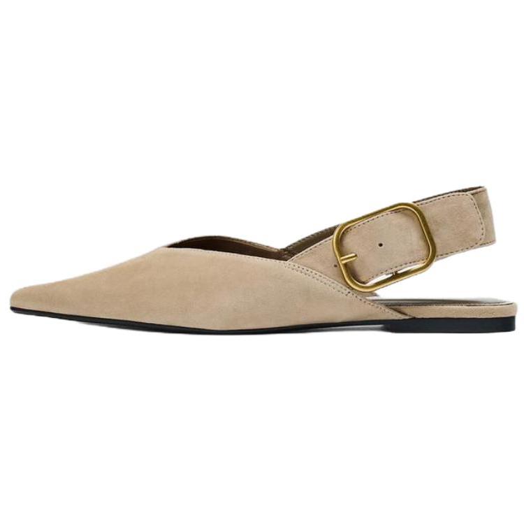 Zara Fashionable Open-Back Casual Flats Women Flats Beige 1518610102
