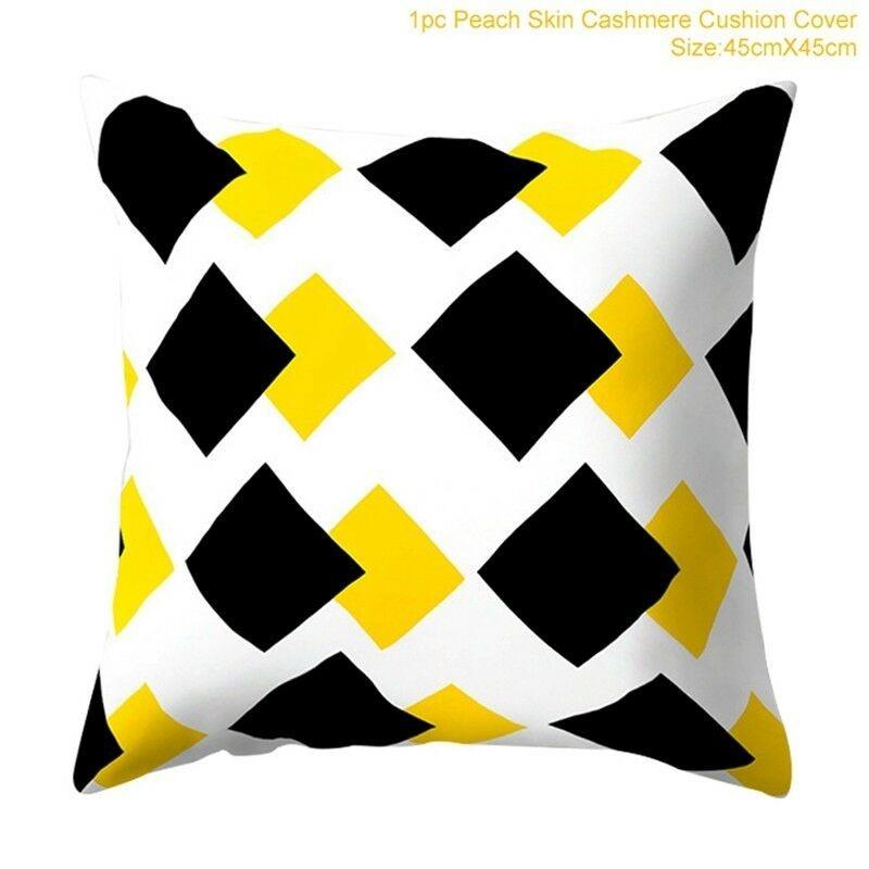 Classic Yellow Geometric Pillow Case Crafted From Luxurious Peach Skin Cashmere