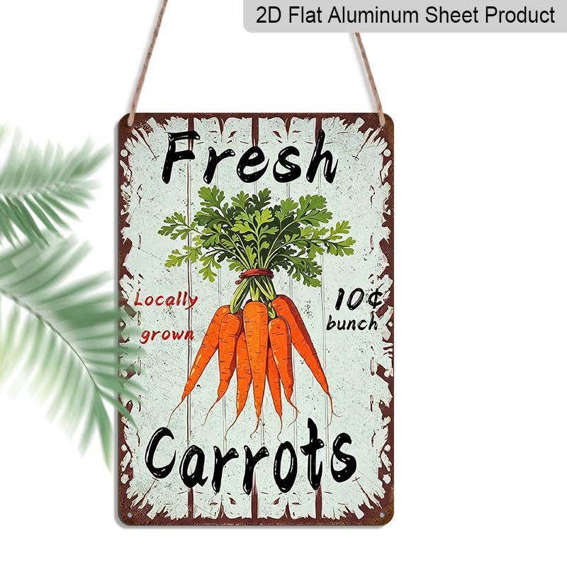2D Flat, Vintage Fresh Carrots Locally Grown 10 Bunch Aluminum Sign - 8x12 Inch Farm Kitchen Wall Decor Farmhouse Decor, Kitchen Decor, Garden Decor