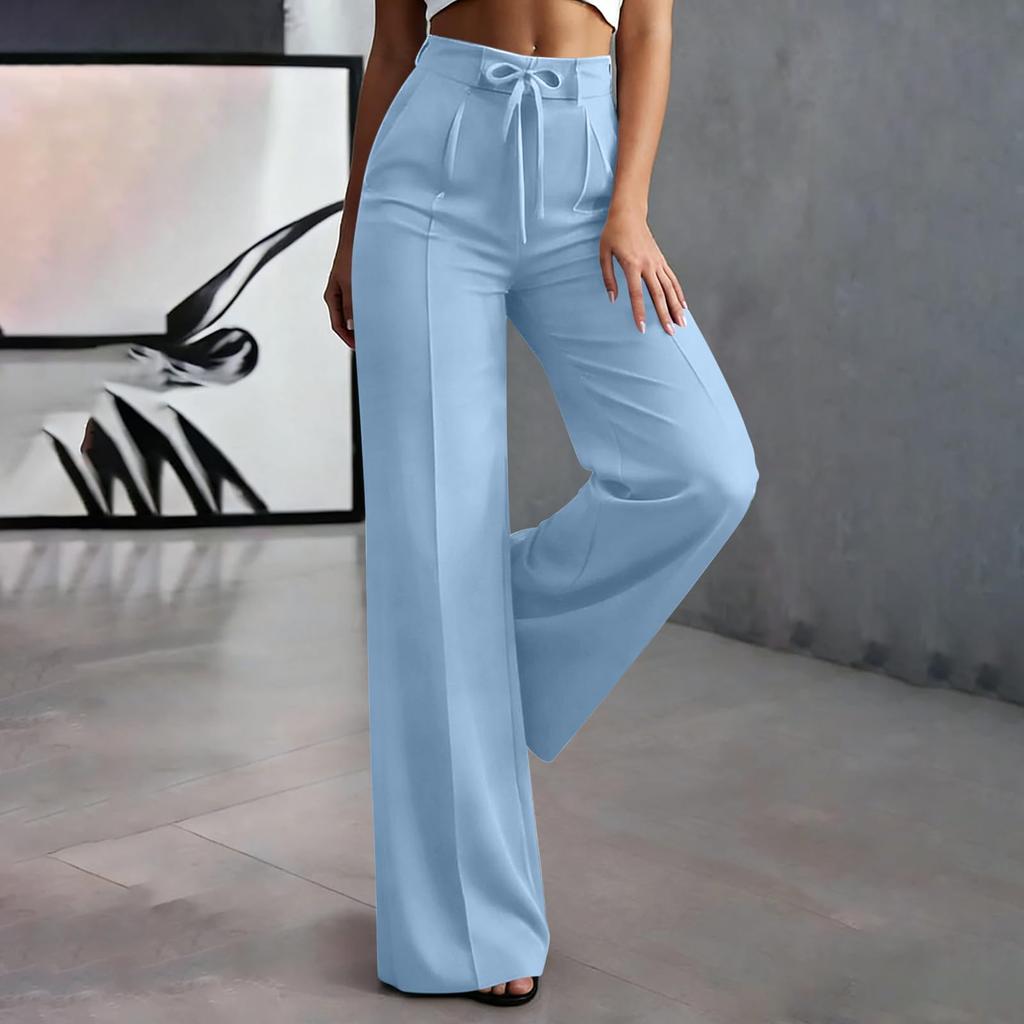 Women's Loose Fit Wide Leg Dress Pants High Waist Elastic Waistband Casual Trousers with Drawstring Professional Office Wear