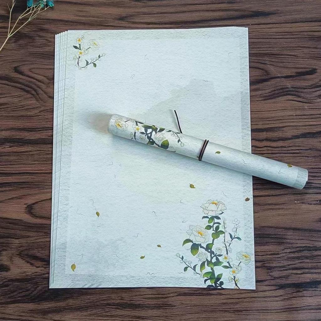 A5/A4 Elegant Zen Floral Double-Sided Full-Color Letter Paper, Hand-Painted Retro Style