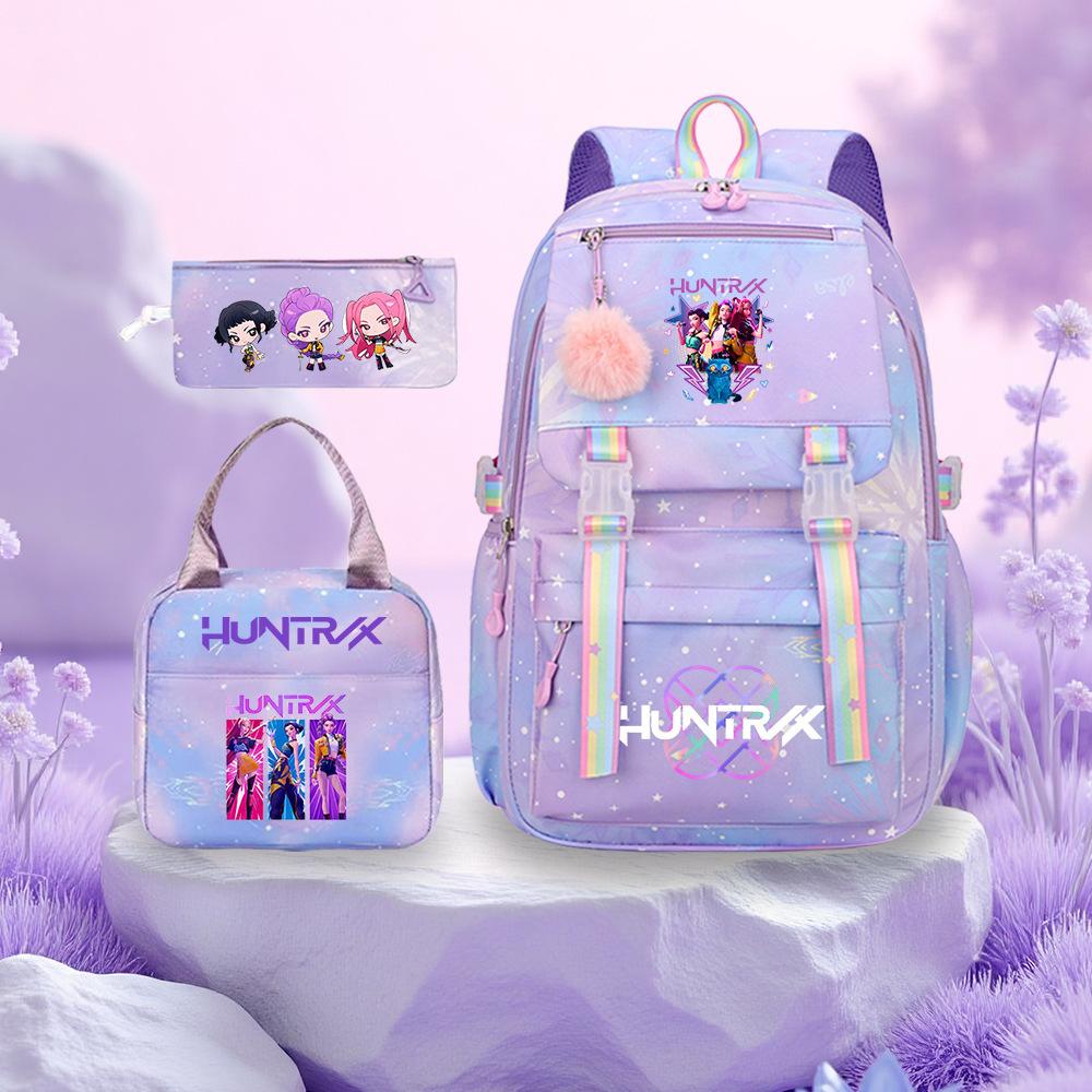 3 Peças/conjunto Mochila Fofa Estampada de Anime Kpop Bolsa de Viagem de Grande Capacidade para Adolescente Menina Menino Mochila Escolar Presente para Criança Rucksack