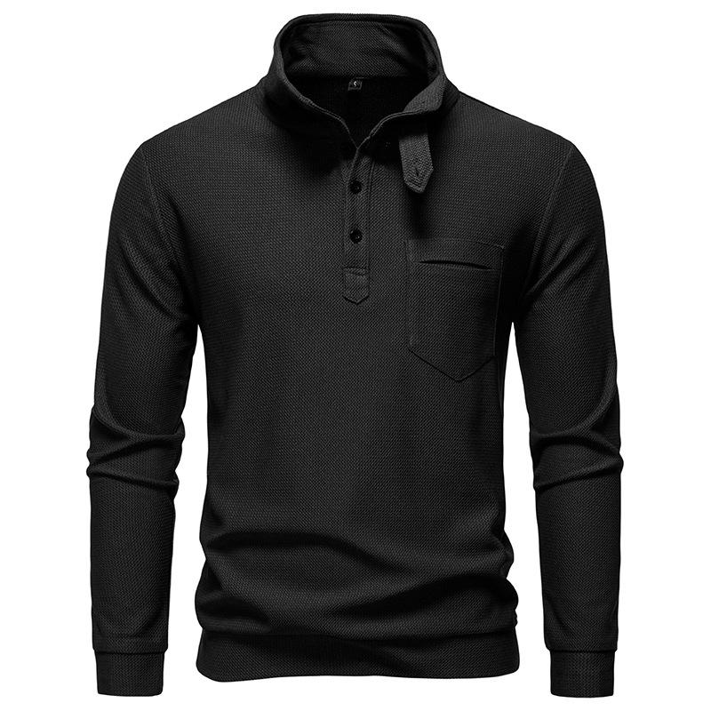 Men's Turtleneck Henley Shirt Long Sleeve Casual Top for Men Autumn Winter Warm Textured Pullover with Pocket Multi-Color Fashion Male Blouse