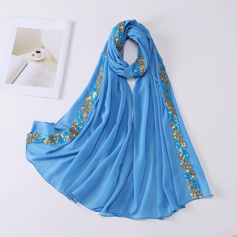 Chiffon Hijab Scarf Turban For Muslim Women Fashion Headscarf Shawls Sequins Scarf Headwraps Veil Islamic Headband Ramadan Voile