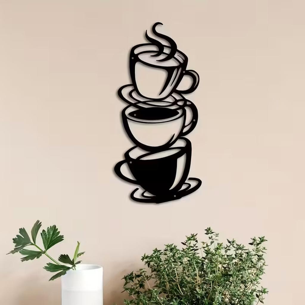 Creative Iron Wall Art Decor Stack of Coffee Cups Outdoor Garden Metal Wall Hanging Sculpture for Patio Balcony Decoration