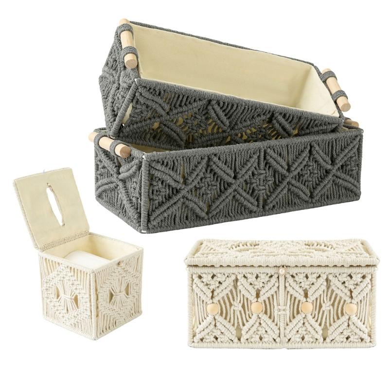 Multipurpose Sturdy Cotton Weave Storage Box Accessory for Tissues and Remote Controls Stylish Home Decoration