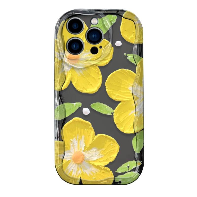 Yellow flower mobile phone case Apple 15promax women's cream pattern 14pro wavy pattern soft case iPhone13