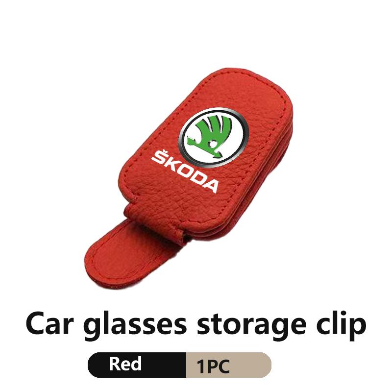 For Skoda Car Leather Glasses Clips Sun Visor Sunglasses Storage Fastener Rapid Octavia Derivative Enyaq-iV VisionS Yeti Scala RD4