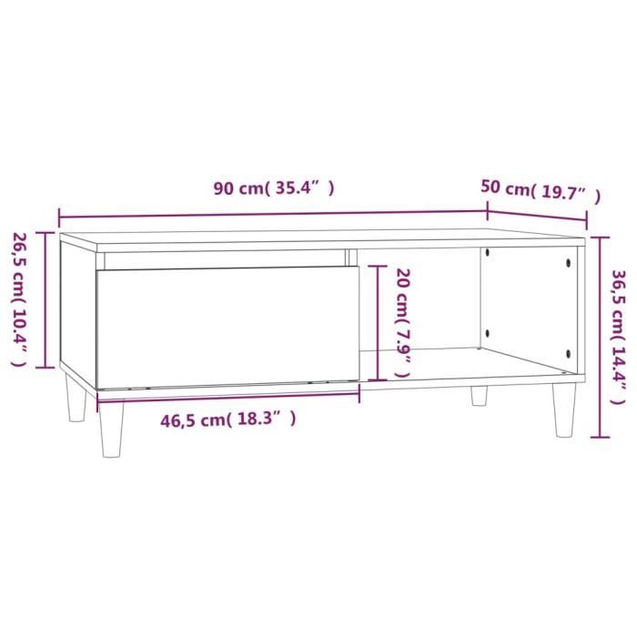 821048 vidaXL Table basse Gris béton 90x50x36,5 cm Bois d'ingénierie