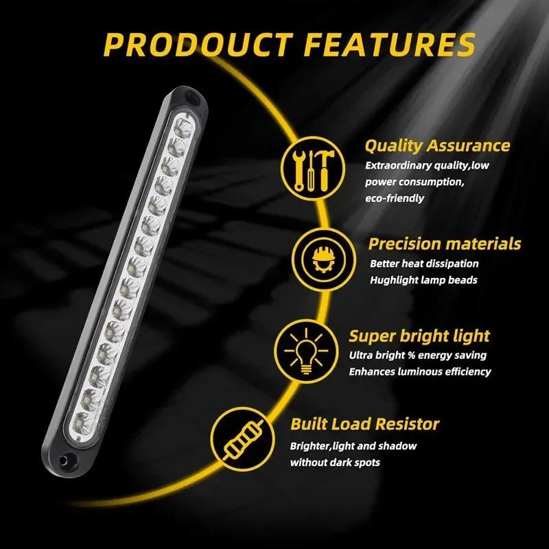 Universal 15LED Car Light Bar 12V Red Third Brake Light Rear Light Signal Side Marker Turn Signal Stop Warning Lamp High Mount