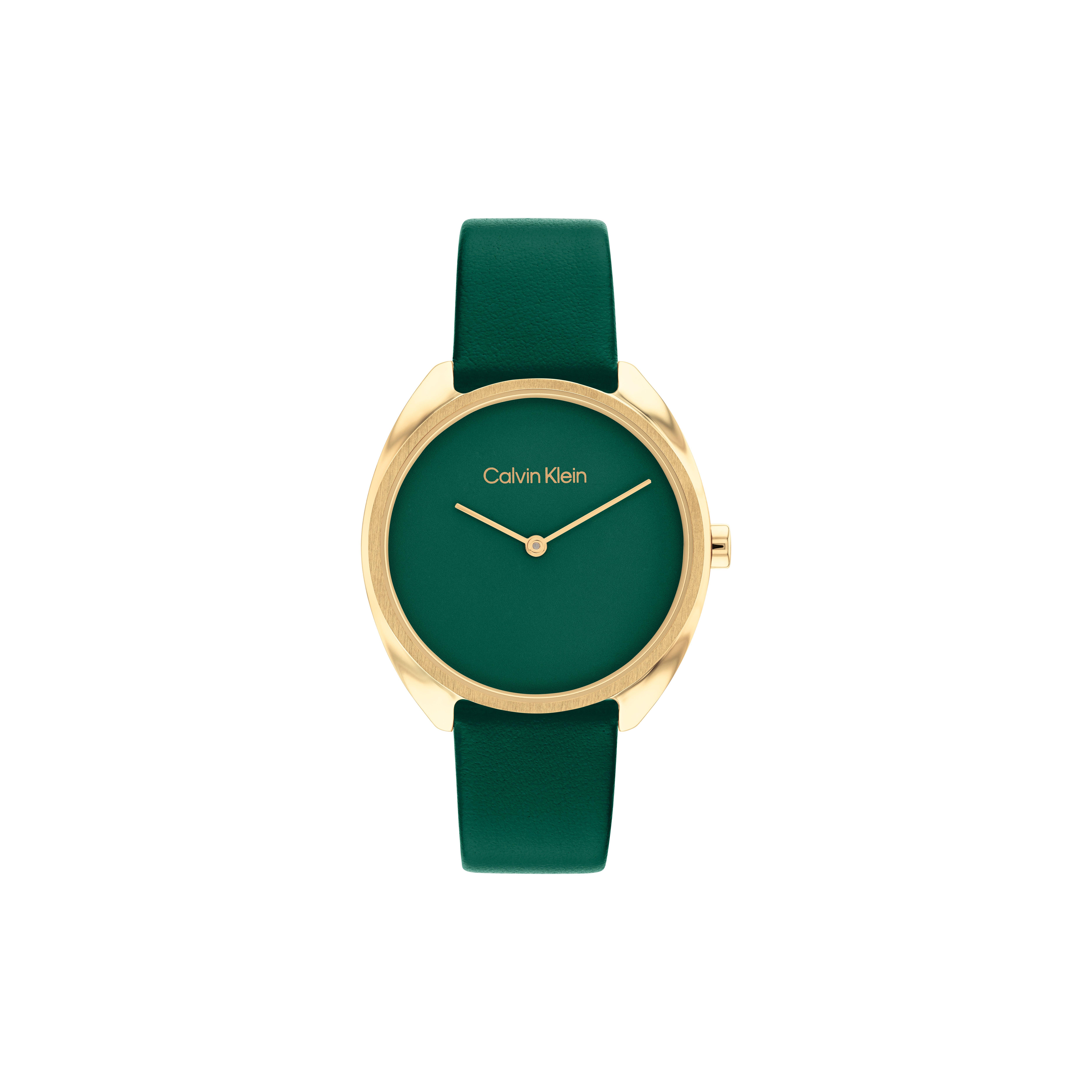 Calvin Klein Quartz Watch Leather Strap Green Dial Gift Box Pure Green Leather Strap Fashion Women watches 25200273 Regular Watch Box,Green Dial