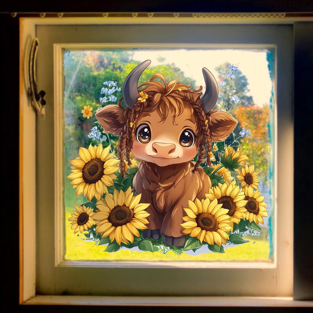 Cute Floral Animal Static Cling Window Sticker Removable PVC Double-Sided Visible for Glass Door Showcase Home Decor Art