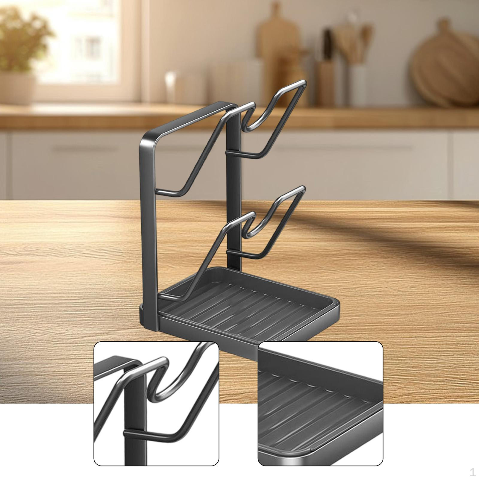 

Lid Holder with Spoon Rest And Tray, Versatile Kitchen Utensil Holder, Countertop Gray 2 Tier