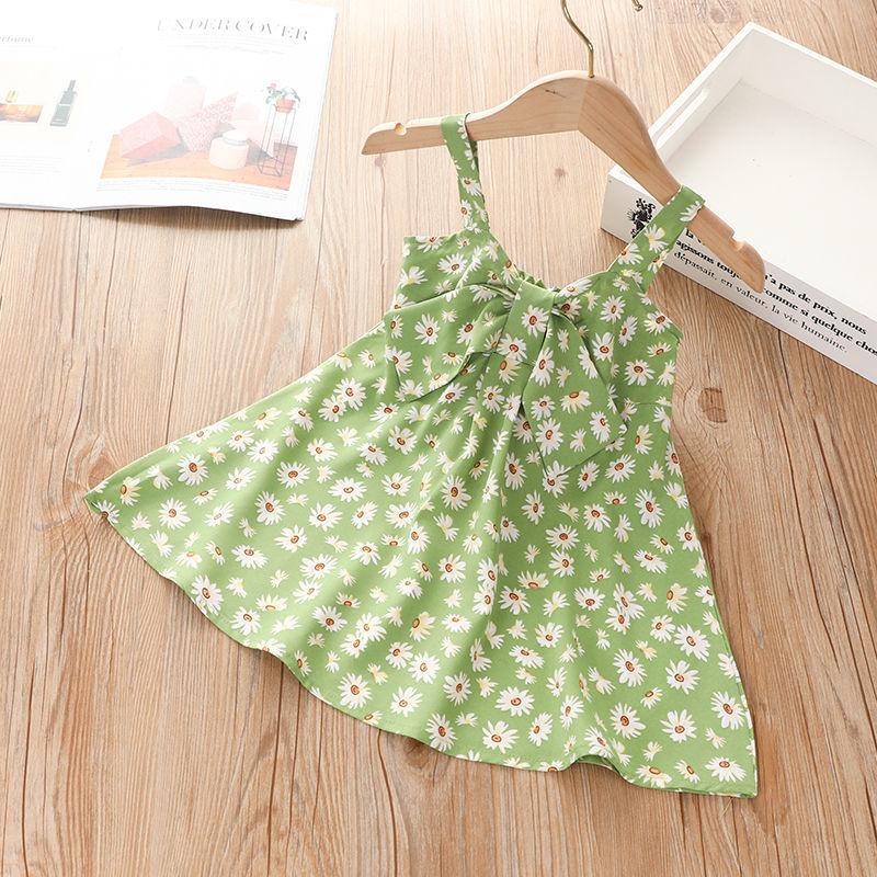 Sweet Halter Dress for Girls Summer Children Sleeveless Polka Dot Floral Princess Dress