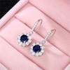 Huitan Fashion Deep Blue CZ Dangle Earrings for Women Newly Designed Temperament Lady's Earrings Wedding Party Luxury Jewelry