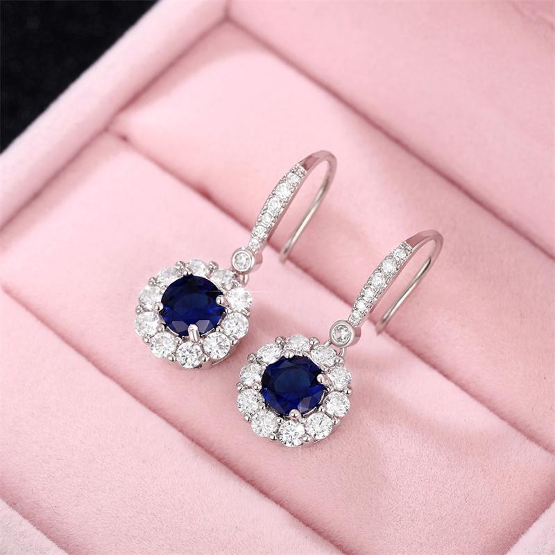 Huitan Fashion Deep Blue CZ Dangle Earrings for Women Newly Designed Temperament Lady's Earrings Wedding Party Luxury Jewelry