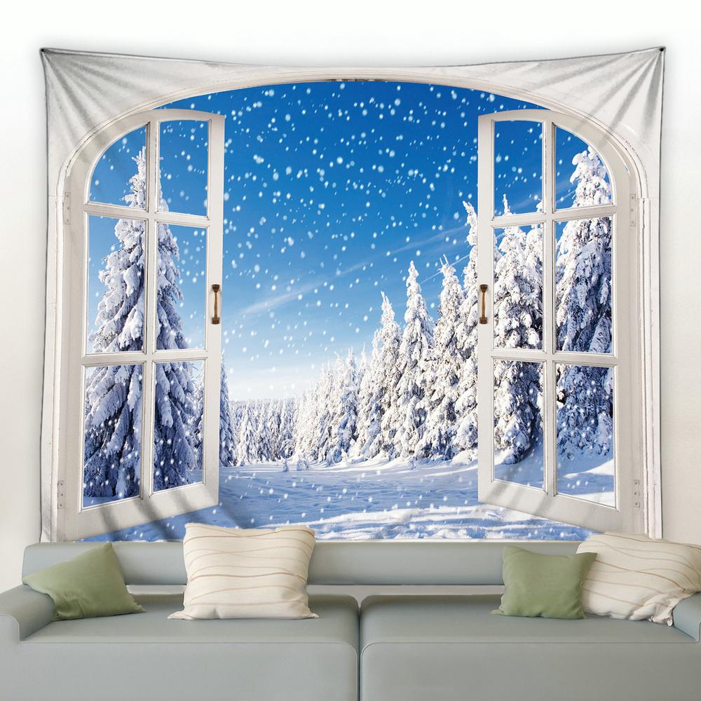 Weiße Schneeflocke Weihnachtsbaum Kiefer Wandbehang Decke Wohnzimmer Schlafzimmer Studentenwohnheim Dekoration Vorhang Waldlandschaft Wandteppich