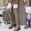 Fashion 10CM Big Size Cow Leather Stretch Over-the-knee Boots Platform Round Toe High Heels Winter Women Warm Thigh High Boots