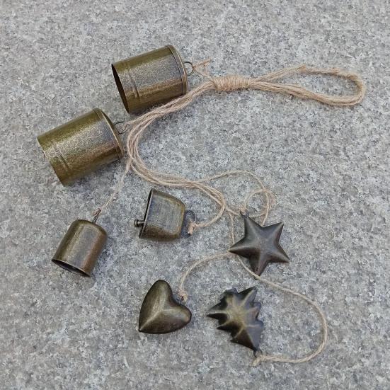 Rustic Christmas Bells Metal Tibetan Inspired Bells Decorative Cow Bells with 4 Bells on Hanging Rope for Home Door Mantel Decor