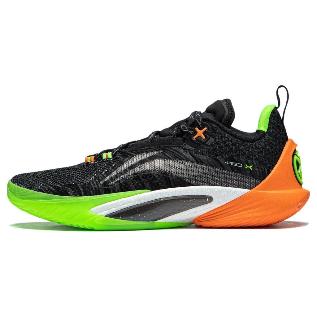 New LINING Speed 10 Basketball Shoes Men Low Top Black Green Orange ABAT085-2