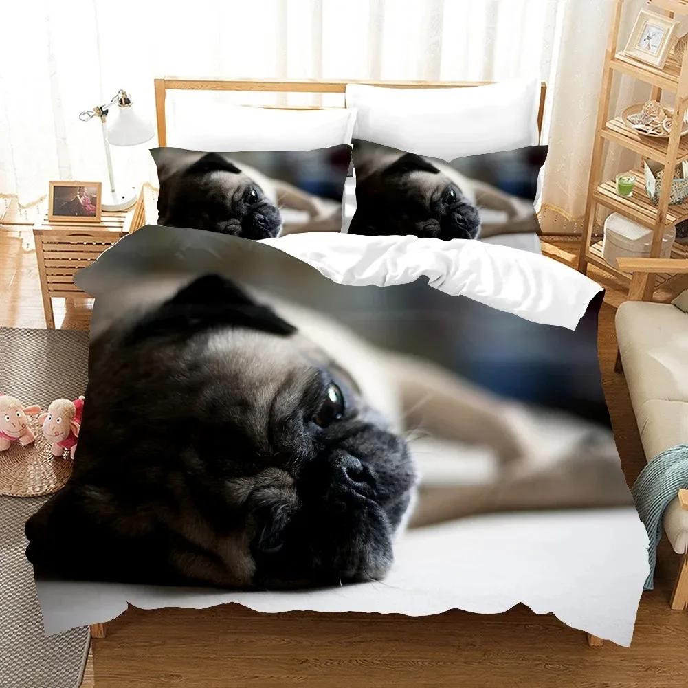 Lovely Pug Dog Animal Happy Dogs Comfortable Duvet Quilt Cover Pillowcase Bedding Set Children Bedroom Decoration Home Textile