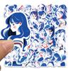 50-Piece Original Blue Line Art Girl Cartoon Stickers - Waterproof Decals for Phone Cases, Guitars, Helmets & Water Cups