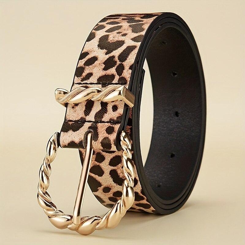 1pc New Women's Belt Retro Leopard Pattern Belt Trend Gold Alloy Buckle Belt PU Leather Belt Paired with Jeans Belt Lady Belt