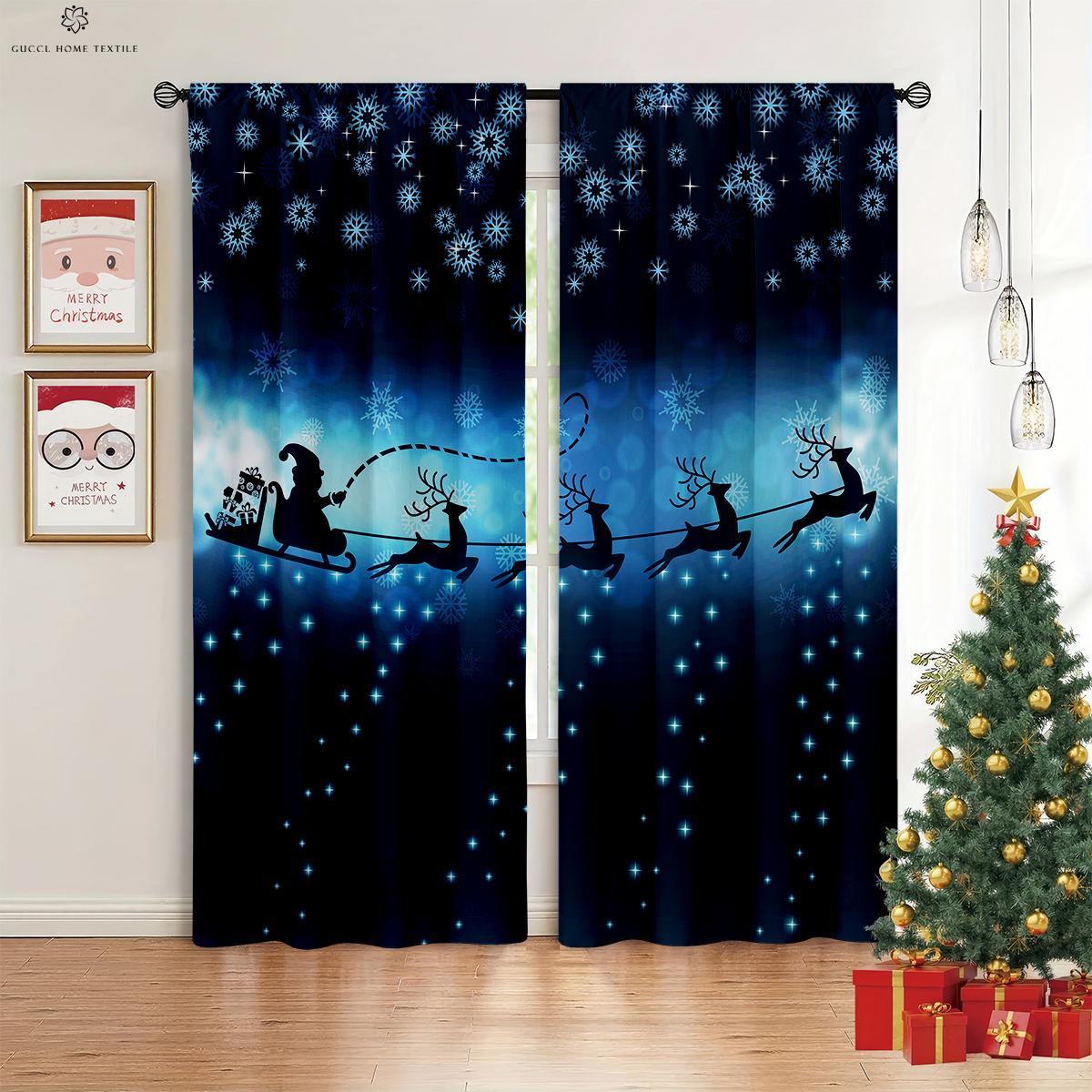 

Рождественские шторы Снеговик Камин Рождественская елка Красные печатные шторы Спальня Столовая Новогоднее украшение для праздничной вечеринки W50xH130(CM)x2PCS&Grommet Top
