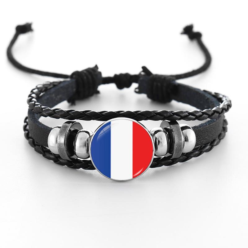 European Cup National Flag Woven Leather Bracelet - Handmade Punk Style