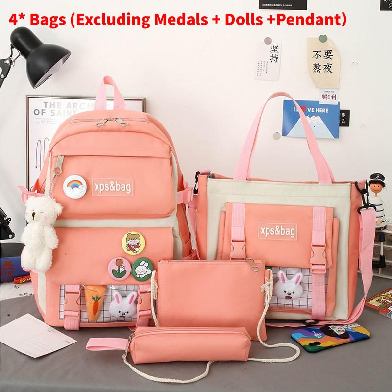 Bag Xps Letter Print Backpack With Pendant Large Capacity Schoolbag Kids Gift