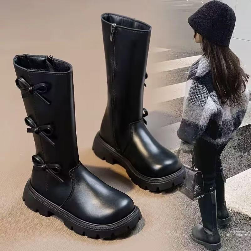 2025 Girls' High-Top Long Boots: Stylish Autumn/Winter Princess Boots with Plus Velvet Cotton