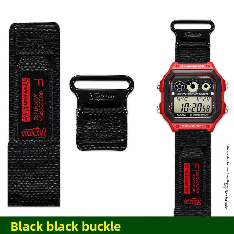 

AE1200 Петлевой Дизайн Нейлоновый Холщовый Ремешок Для Часов Casio A158W/A168/W-216H/F-91/AE1300/1500/AE-1200 Для Наружного Спорта 18мм 18mm Width чёрный