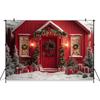 Mocsicka Red Christmas House Background Photography Winter Snow Tree New Year Party Decoration Adult Child Photo Backdro343