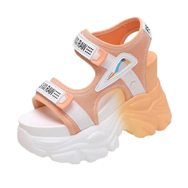 Fashion High Platform Sandals Women Bling Wedges High Heels New Summer Buckle Crystal Chunky Sandalias Beach Slippers Zapatos Mujer 10CM