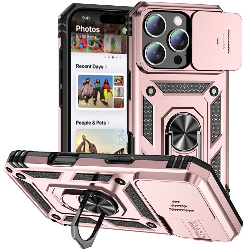 Slide Camera Armor Case For iPhone 16 15 14 13 12 11 Pro Max Mini XS XR X 7 8 Plus Cover Lens Protection Ring Stand Holder Funda